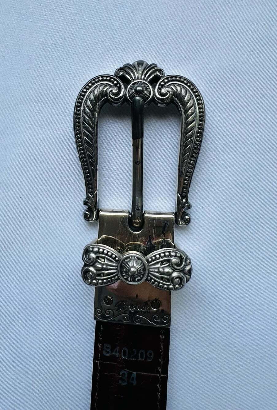 Brighton Belt Size 34 Genuine Leather Croc Embossed Silver Western Buckle